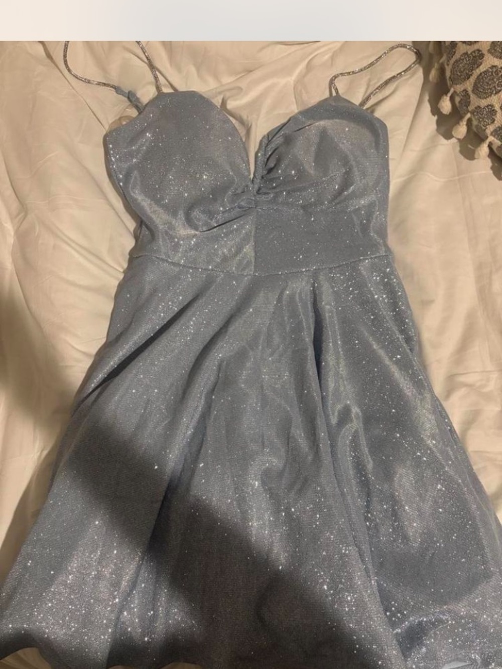 Sparkle Fit-and-Flare Prom Dress with Sweetheart Neckline - Light Blue